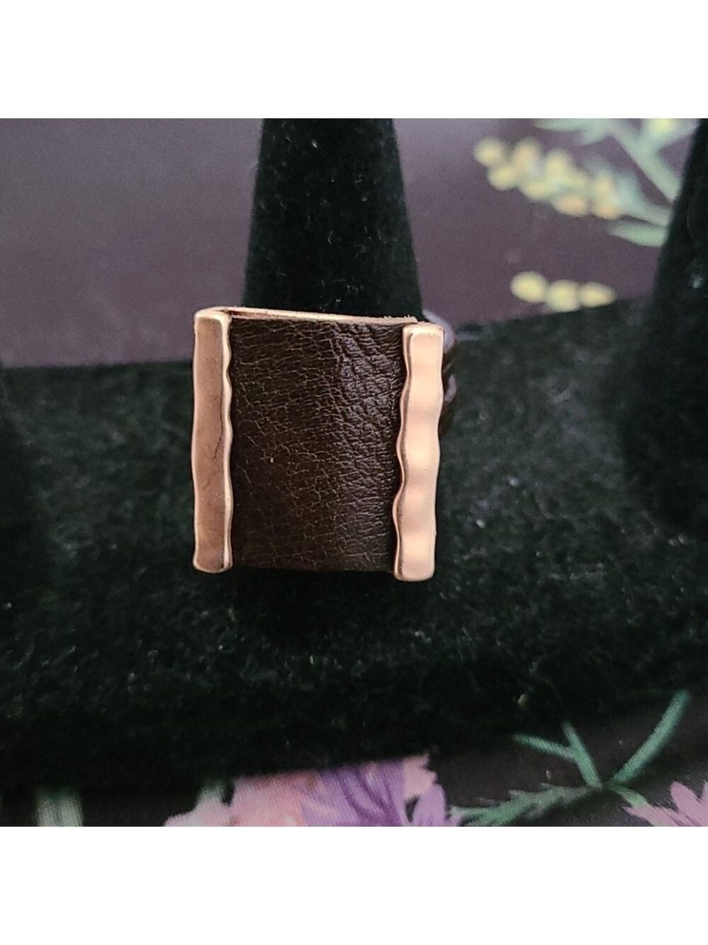 PLEATHER and Gold colored square Unique Statement Ring Size 7